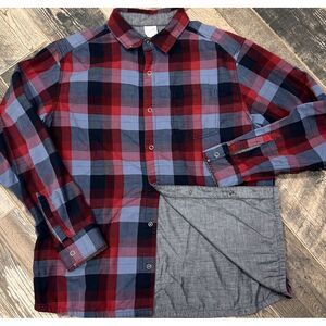 Mountain Hardwear Hiking Plaid Lined‎ Long Sleeve Snap Button Men's Blue Large